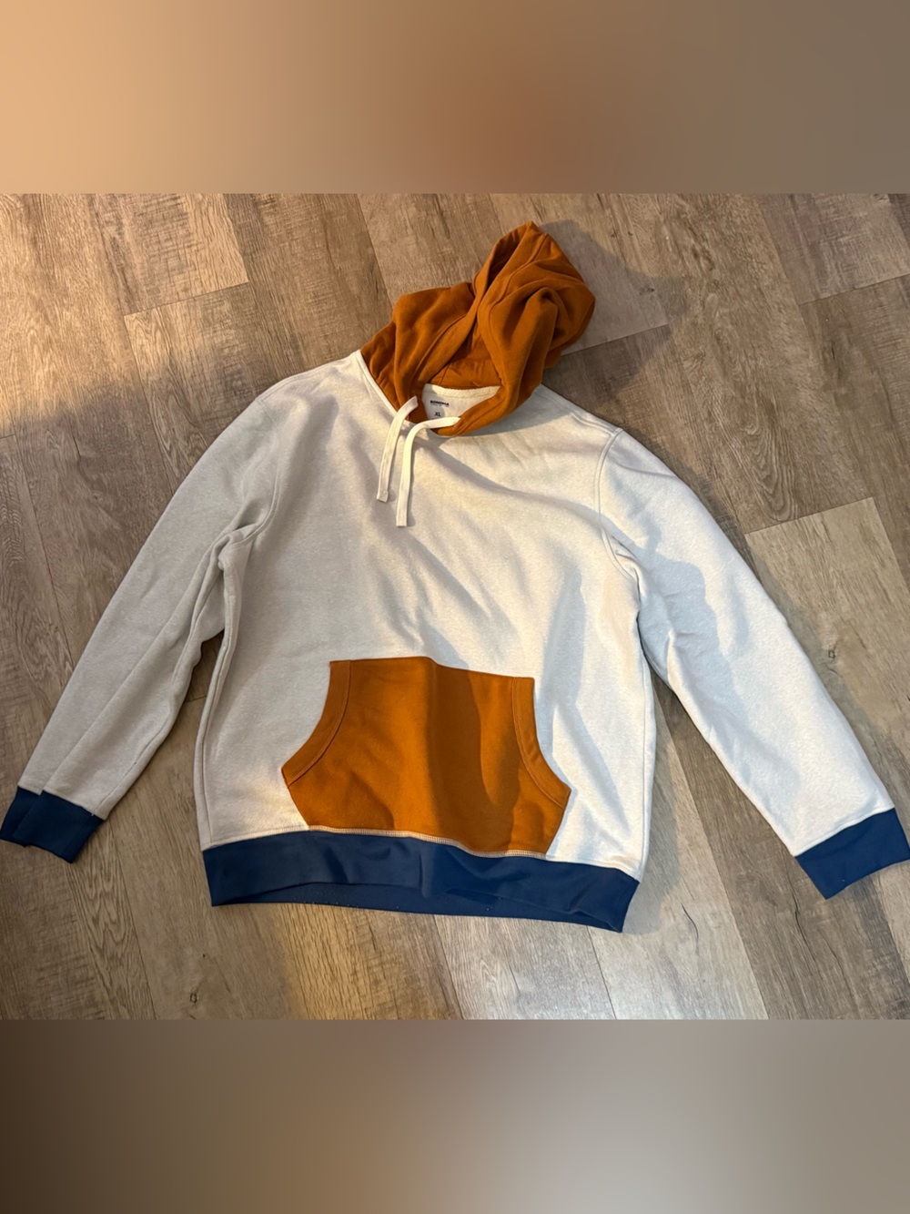 Men's Sonoma Hooded Pullover Sweatshirt in Cream with Rust Pocket and Navy Trim